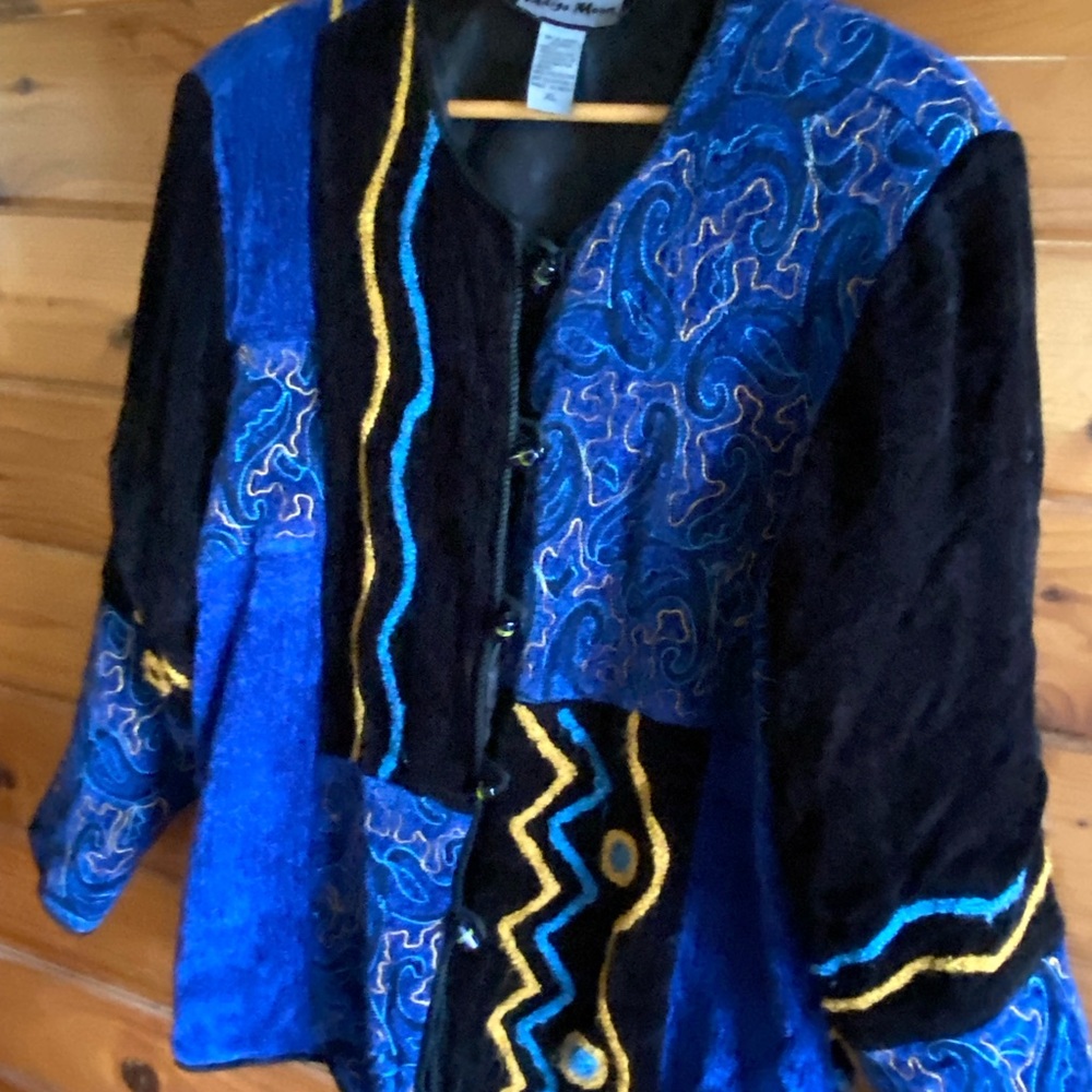 Vibrant Blue And Black Patchwork Jacket - image 7